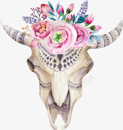 羊头花纹波西米亚水彩手绘羊头骨骸民族花高清图片