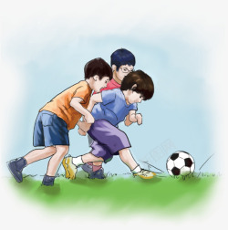 三个足球手绘卡通三个儿童踢足球高清图片