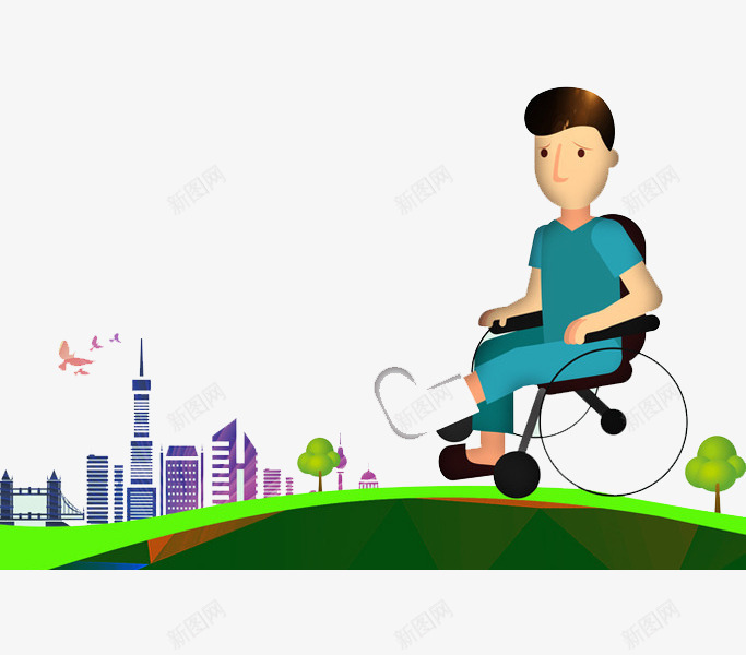 关爱残疾人png免抠素材_新图网 https://ixintu.com 关爱残疾人 卡通 城市 建筑 手绘