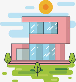 日式楼房树木别墅粉色的别墅房高清图片