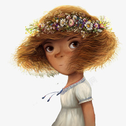 头上戴花的女孩图手绘戴花环小女孩高清图片