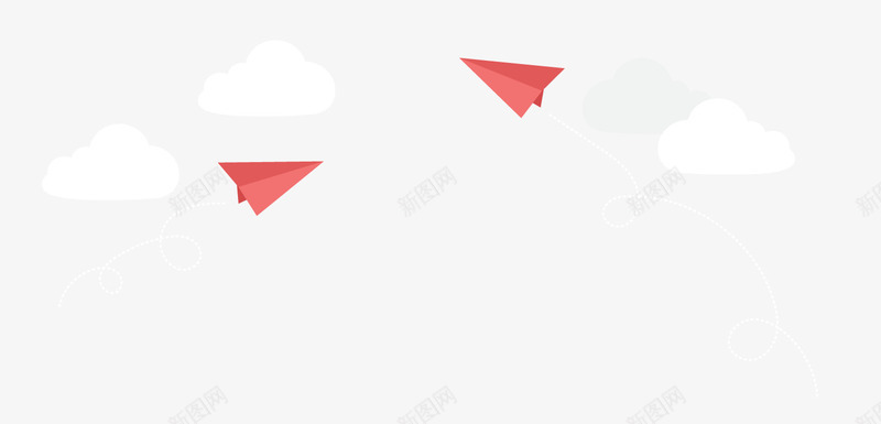 红色纸飞机png免抠素材_新图网 https://ixintu.com 卡通云朵 卡通纸飞机 白色云朵 红色 背景装饰