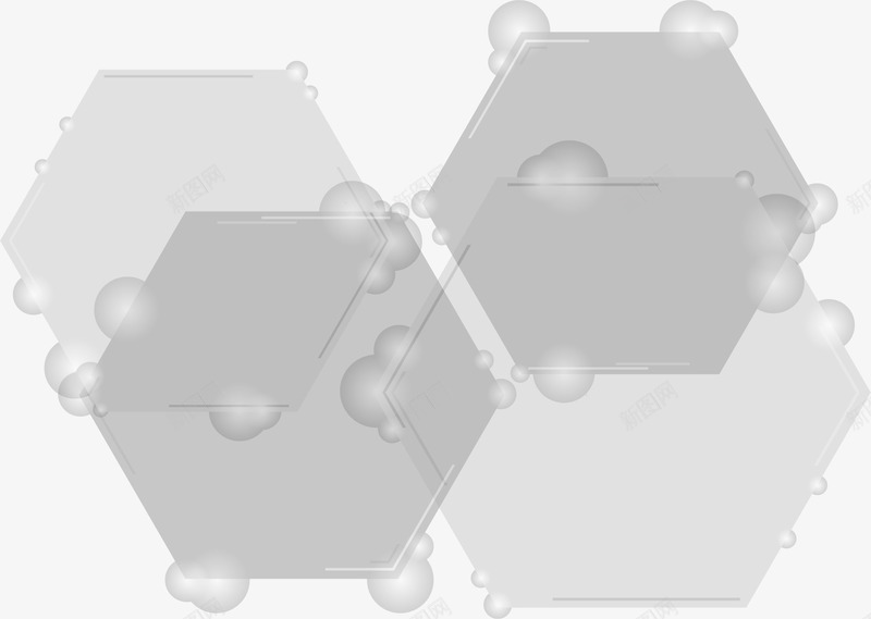 手绘灰色六边形png免抠素材_新图网 https://ixintu.com 六边形 叠加 圆点 小清新 手绘 灰色 简约