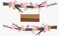 樱花树枝木板挂饰矢量图素材