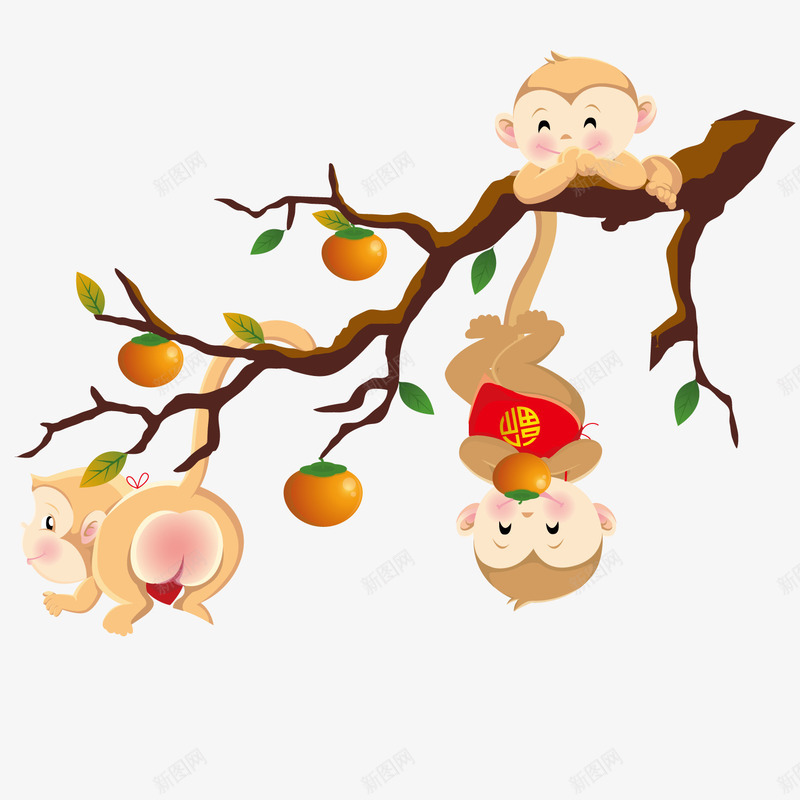 趴在树枝上的猴子矢量图ai免抠素材_新图网 https://ixintu.com 摘桃 树枝 猴子 矢量图