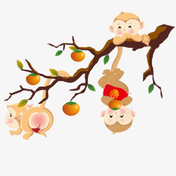 摘桃趴在树枝上的猴子矢量图高清图片
