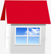 蓝天白云窗户红色屋顶房屋素材
