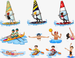 卡通人物游泳玩帆船游泳运动人物矢量图高清图片