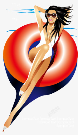 沙滩浴阳光浴里的卡通美女高清图片