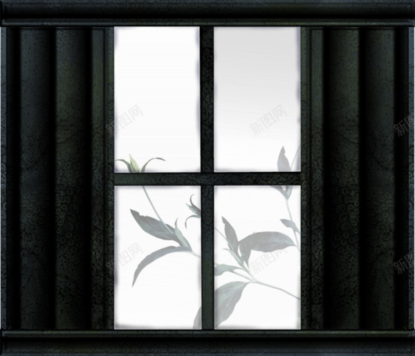 窗外的景色png免抠素材_新图网 https://ixintu.com 景色 窗外 窗帘 花卉 黑色