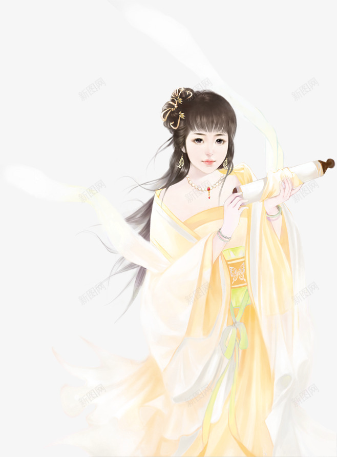 古代淡黄古风宫装古代美女手绘png免抠素材_新图网 https://ixintu.com 古风 后宫 手绘 美女