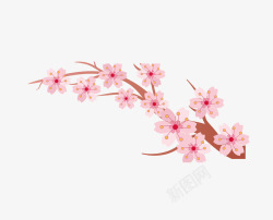 粉色手绘樱花树枝素材