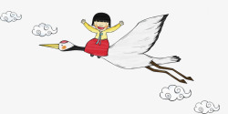 酒红色裙子飞翔的大雁和小女孩高清图片