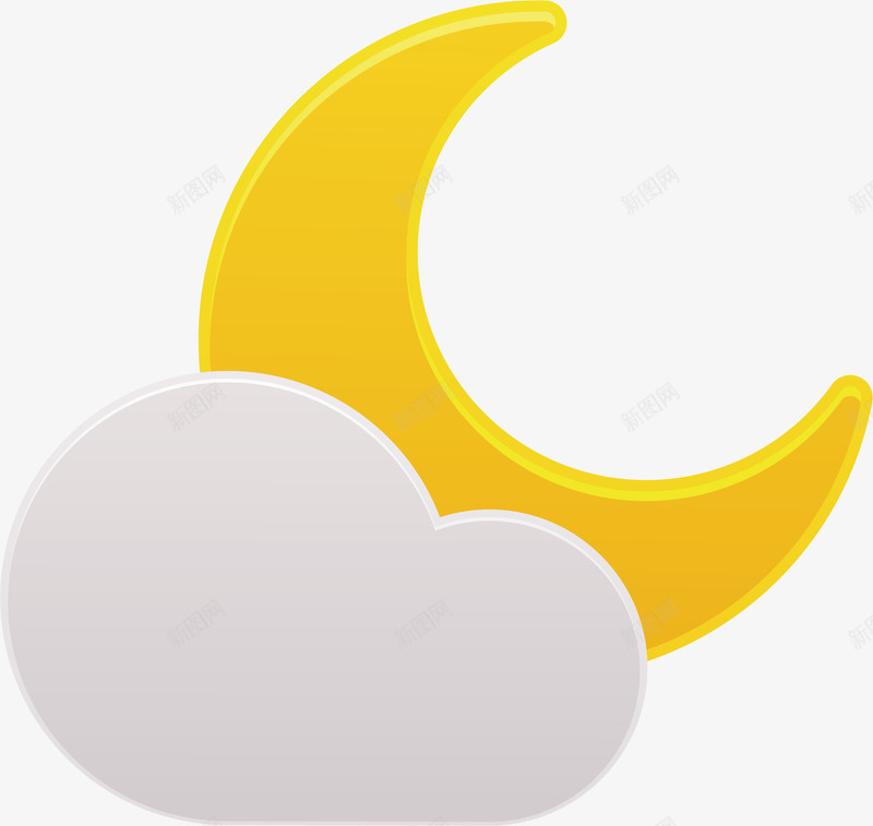 晚间多云标图标png_新图网 https://ixintu.com 云月 免抠图 卡通有趣 晚间多云 白色云朵 矢量图案 黄色月亮