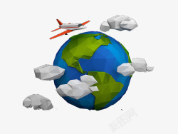卡通地球飞机白云素材