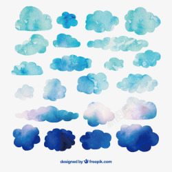 22款蓝色水彩云朵矢量图素材