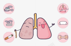 卡通肺部健康生活对比图高清图片