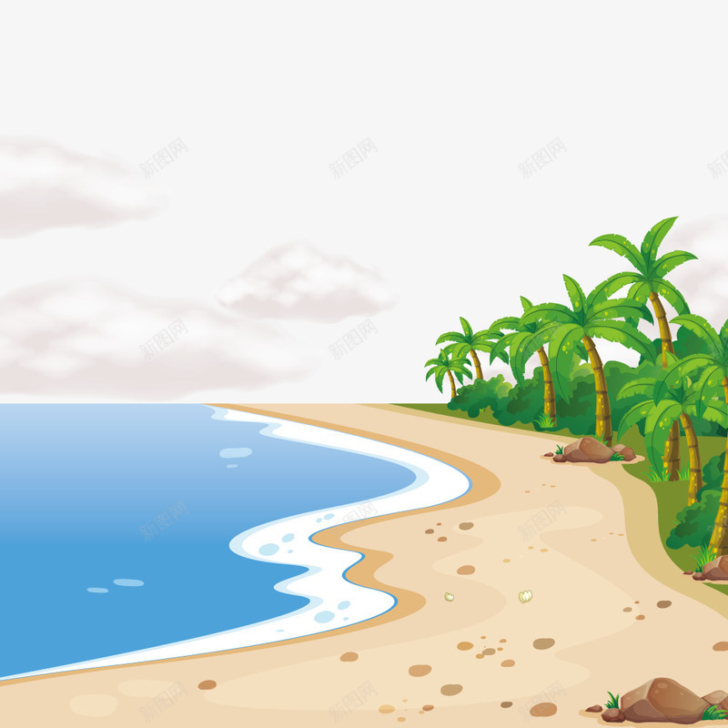 沙滩海岸png免抠素材_新图网 https://ixintu.com 云朵 大海 椰子树 沙滩上