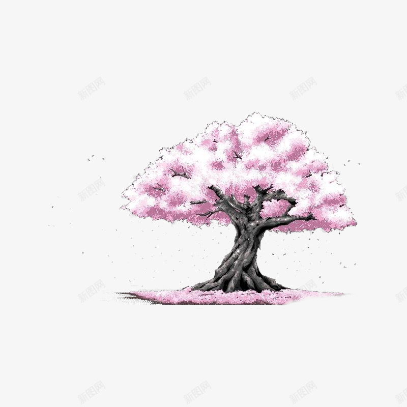 粉色樱花树png免抠素材_新图网 https://ixintu.com 唯美 樱花树 水彩 漂亮 美丽