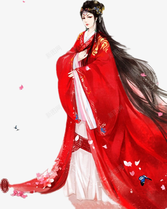红色长袍古装美女png免抠素材_新图网 https://ixintu.com 古装 红色 美女 长袍