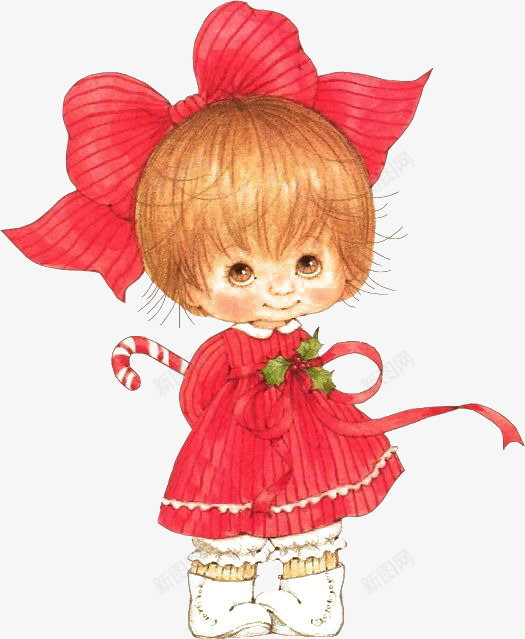 红色裙子女生png免抠素材_新图网 https://ixintu.com 卡通 复古 小孩 手绘 插画 欧美 短发 裙子