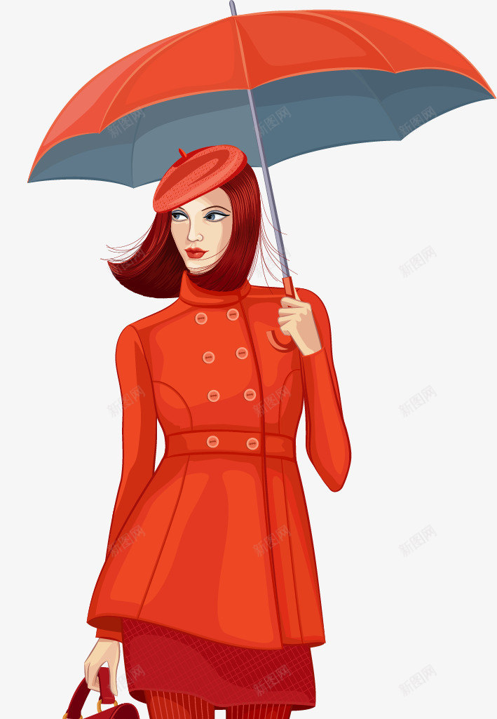 手绘撑伞的美女png免抠素材_新图网 https://ixintu.com 手绘 撑伞的美女 红色
