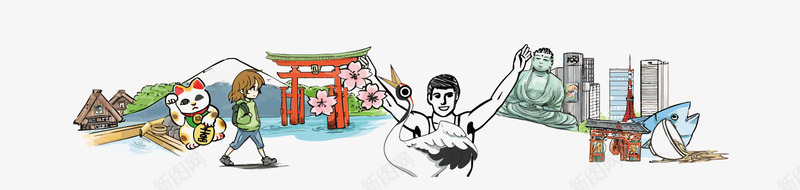 日本元素png免抠素材_新图网 https://ixintu.com PNG PNG免费下载 PNG图片 招财猫 旅游 日本 樱花 神社