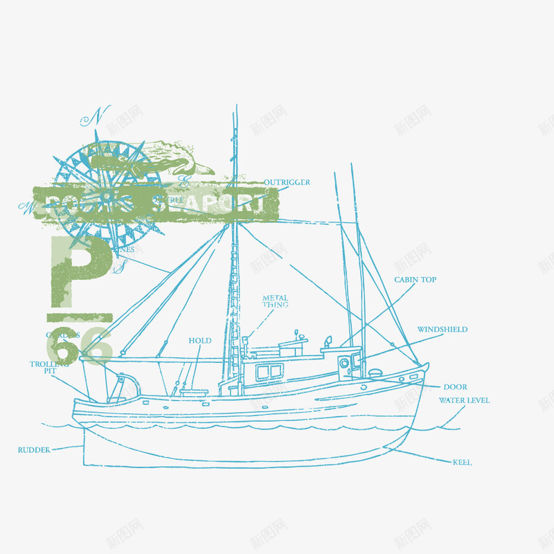 绿色复古线条船png免抠素材_新图网 https://ixintu.com 复古 欧美 线条 绿色 绿色复古 绿色线条 船