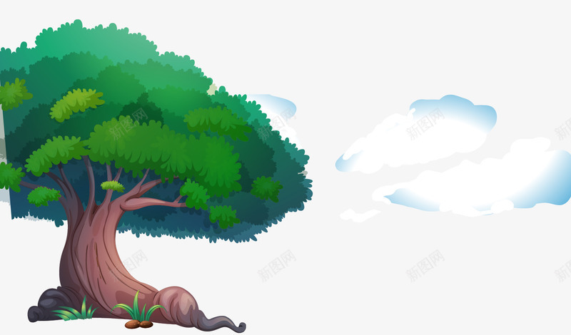 树木png免抠素材_新图网 https://ixintu.com 卡通树 树木 白云 矢量树