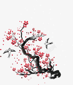 红色樱花树枝手绘精美素材