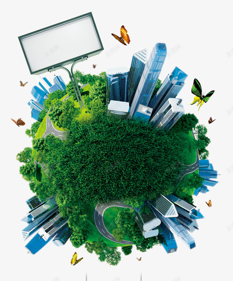 立体创意绿色地球图标png_新图网 https://ixintu.com 地球 地球图标 地球城市 地球模型 地球符号 绿色地球 绿色球体 飞机