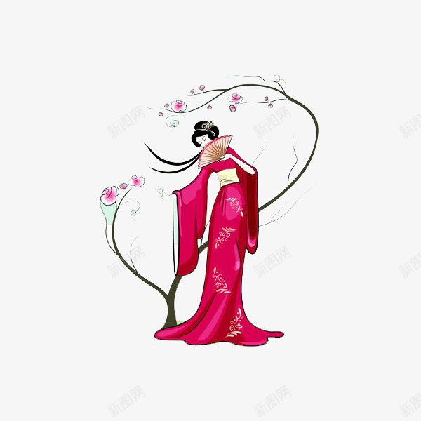 樱花下穿着和服的女子png免抠素材_新图网 https://ixintu.com 卡通 和服 和服女 女子 手绘 服装 樱花 民族 美女