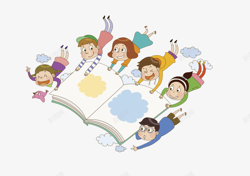打开书本png免抠素材_新图网 https://ixintu.com 云朵 卡通 对话框 手绘 打开书本 汽车 童趣 裙子 飞翔