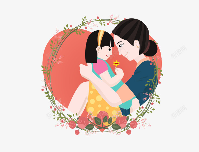 卡通创意母亲节图标psd_新图网 https://ixintu.com 创意设计 卡其他 图标 母亲节 母爱 爱心 花环