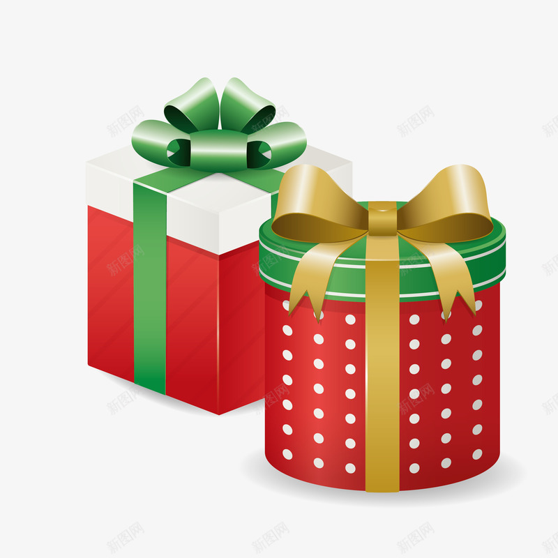 红绿礼物盒png免抠素材_新图网 https://ixintu.com 圆形礼物盒 对比 欧美 矢量源文件素材 神秘礼包
