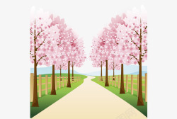 樱花树林手绘樱花树林矢量图高清图片