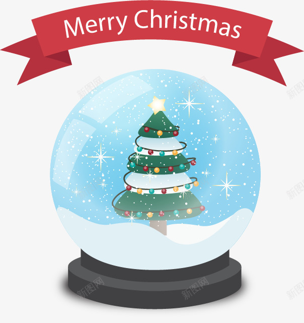 梦幻的圣诞节水晶球png免抠素材_新图网 https://ixintu.com 免费png 六角星 圣诞树 星光 水晶球 飘雪