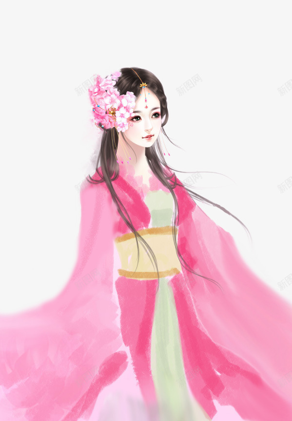 粉色古装头戴花饰美女png免抠素材_新图网 https://ixintu.com 古装 头戴 粉色 美女 花饰