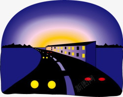 城市道路夜景风景插画矢量图素材