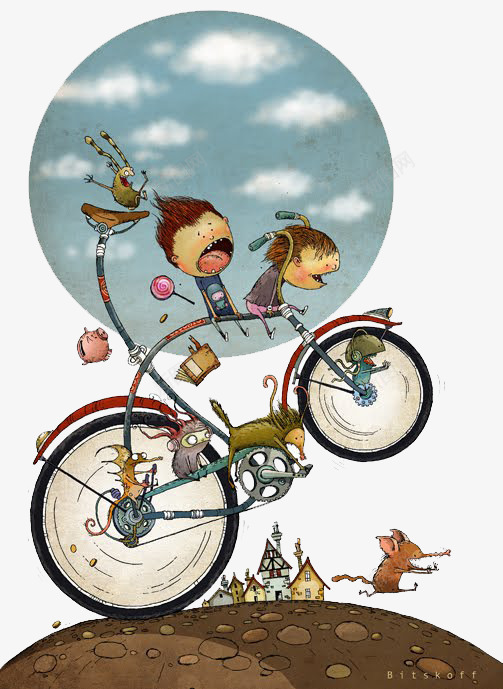 创意欧美风自行车儿童png免抠素材_新图网 https://ixintu.com 儿童自行车插画 创意自行车插画 欧美风儿童插画