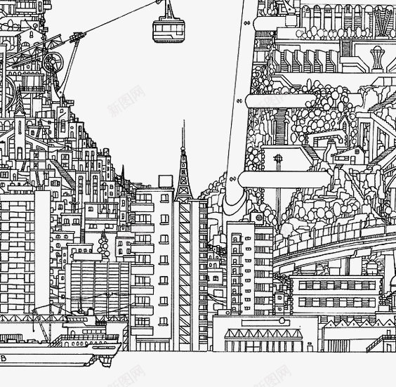 科技都市png免抠素材_新图网 https://ixintu.com 卡通 城市 手绘 插画 白描 都市