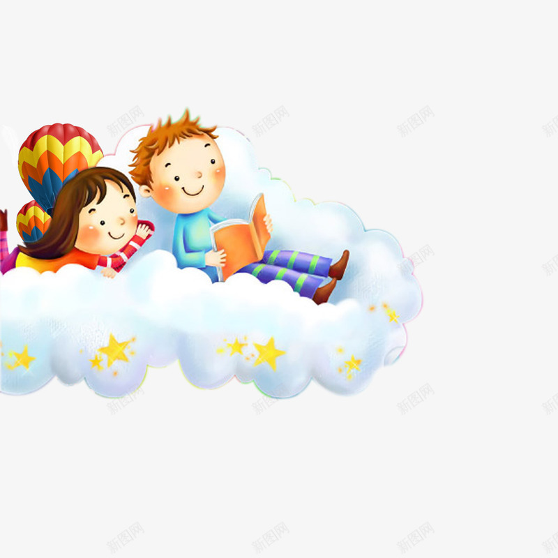 坐在云端的儿童png免抠素材_新图网 https://ixintu.com 云朵 儿童 气球 白云