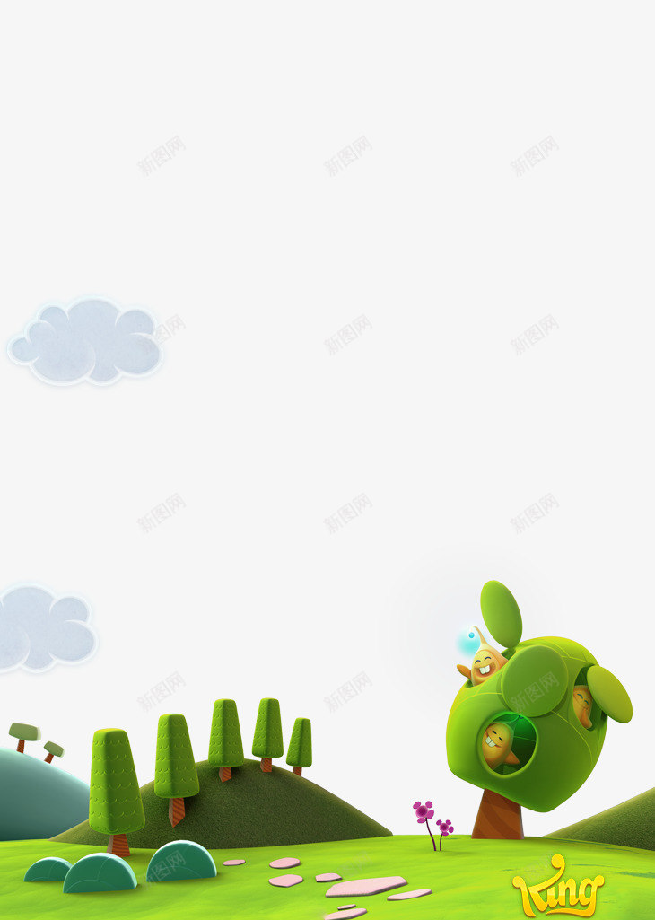 卡通白云树叶png免抠素材_新图网 https://ixintu.com 叶子 树叶 白云
