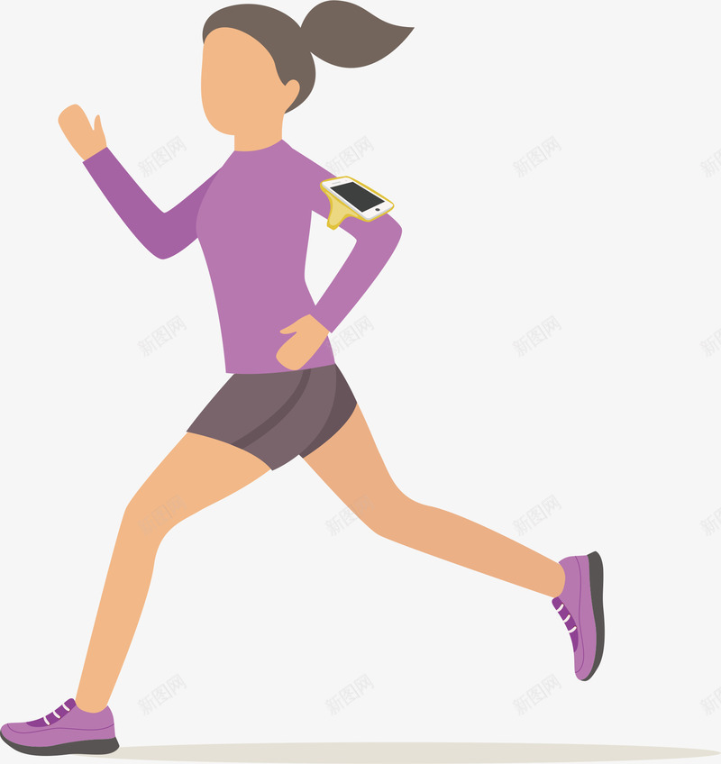 跑步的女生矢量图ai免抠素材_新图网 https://ixintu.com 晨跑 计步器 运动员 锻炼 矢量图