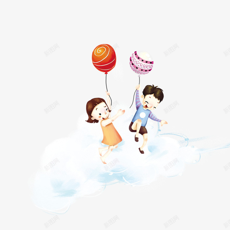 卡通小娃娃png免抠素材_新图网 https://ixintu.com 卡通 小娃娃 气球 白云 飞翔
