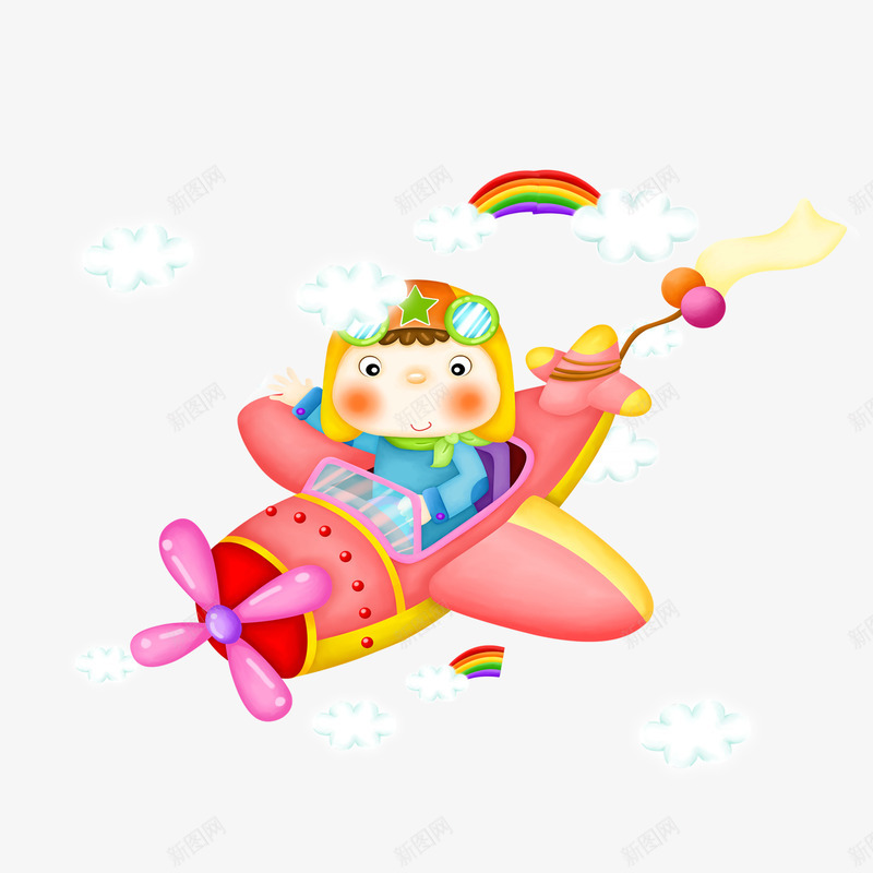 彩色手绘卡通小小飞行员png免抠素材_新图网 https://ixintu.com 儿童 创意 卡通 小小飞行员 彩色 彩虹 手绘 白云 飞机