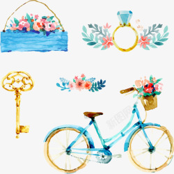 自行车钥匙鲜花钥匙自行车矢量图高清图片