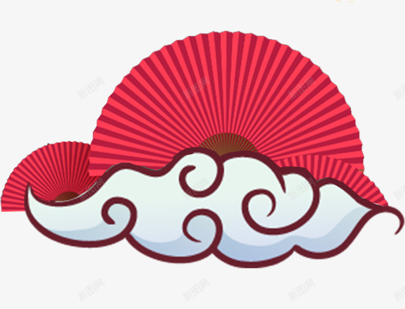 唯美扇子与云装饰图案psd免抠素材_新图网 https://ixintu.com 云 云朵 唯美 扇子 红扇子 装饰图案