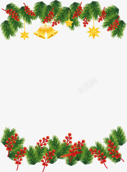 铃铛和松树枝松树枝圣诞挂饰边框矢量图高清图片
