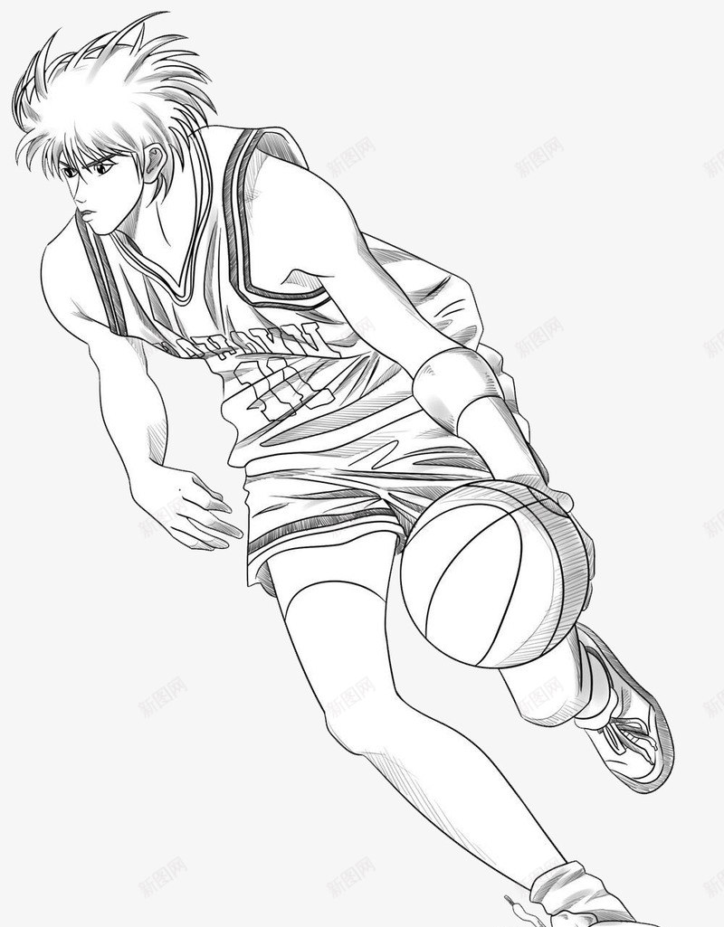 素描风格手绘打篮球的运动员图案图标png_新图网 https://ixintu.com 图案 手绘风格 打篮球 篮球手绘 素描风格 装饰 运动员